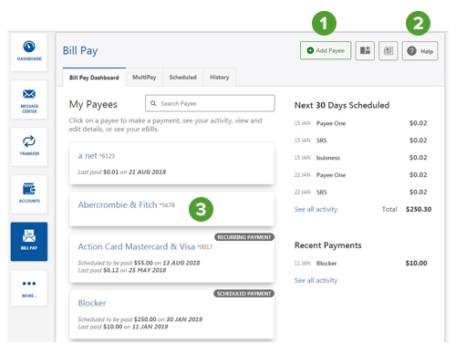 Bill Pay dashboard