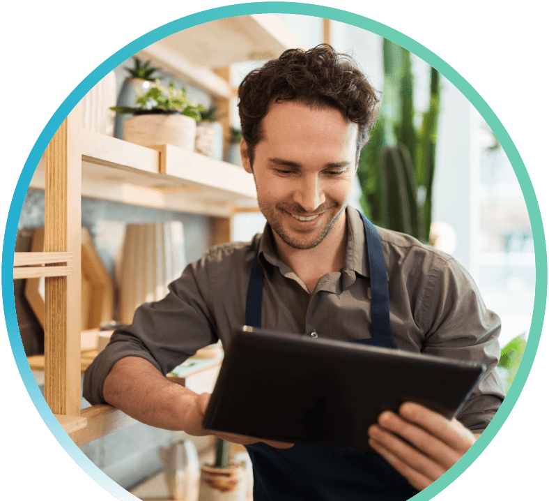 Man looking at tablet