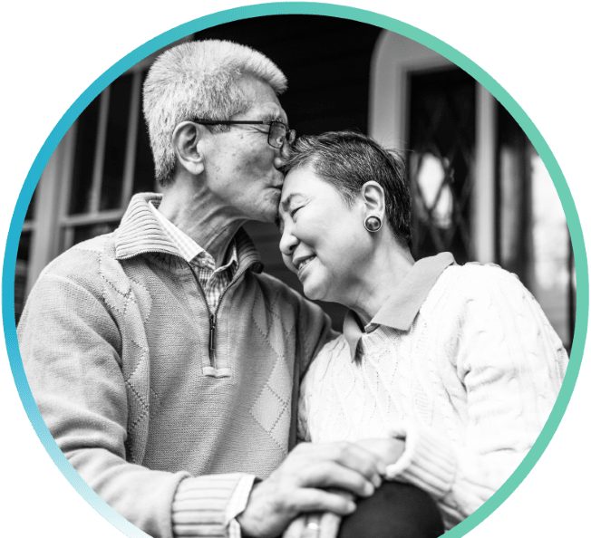 An old couple embracing