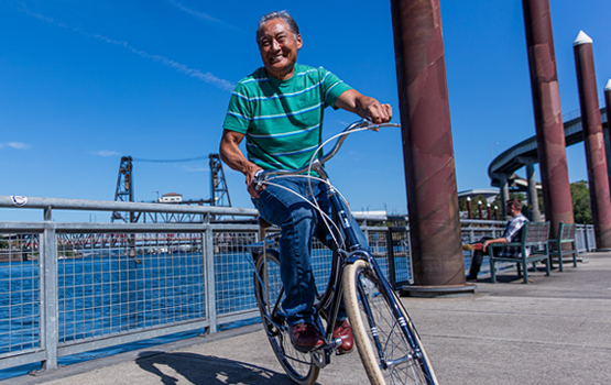 Man riding bike