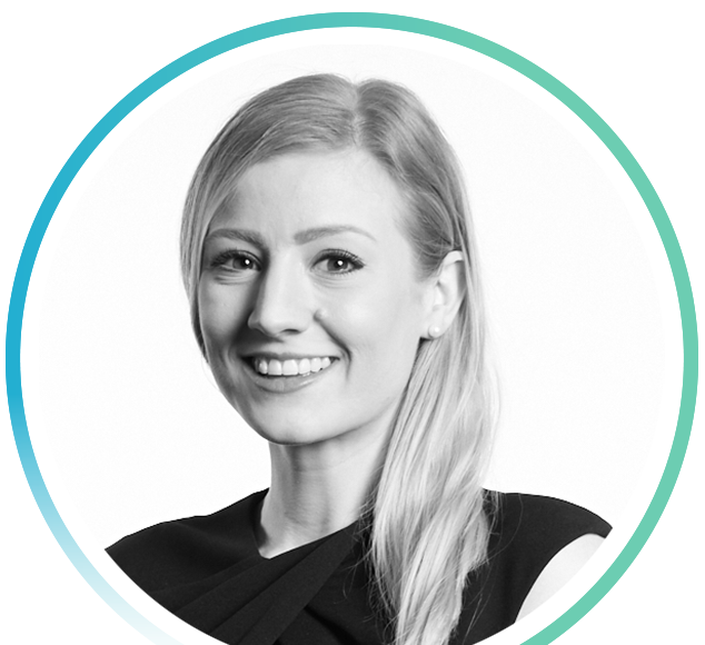 Black and white headshot with a circular teal and turquoise gradient border of First Tech Federal Credit Union Insurance Agent, Melissa Mitchell.