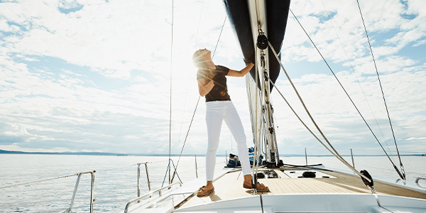 Woman on sail boat