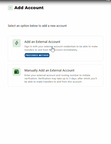 Add external account
