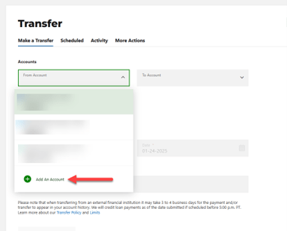 add an external account step 2
