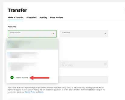 add an external account step 2