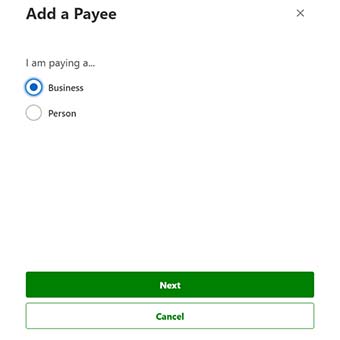 add a payee pop-up