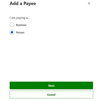 bill pay add a person pop up