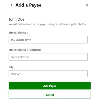 add a payee pop-up