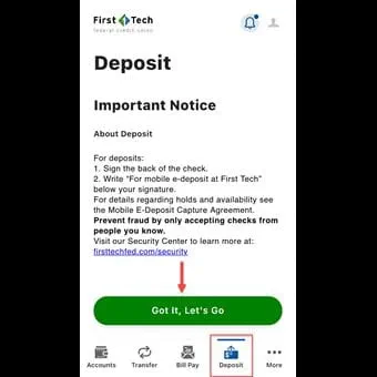 How to deposit a check in mobile app step 1