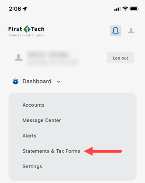 Red arrow pointing to the Statements button.
