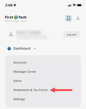 Red arrow pointing to the Statements button.