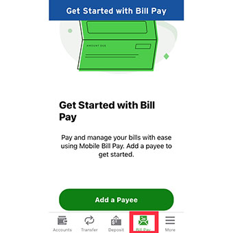 how to add a payee in billpay mobile step 1