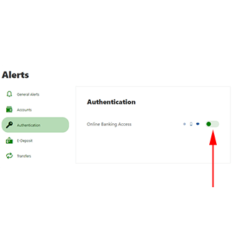 How to set up alerts step 4: Toggle alerts for online banking access