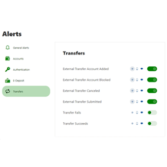 How to set up alerts step 5 Toggle alerts for Transfer Alerts