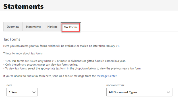 Red Box enclosing the "Tax Forms" tab