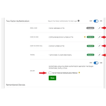 Red arrows pointing to pencil icons to confirm the contact information of the user's preference.