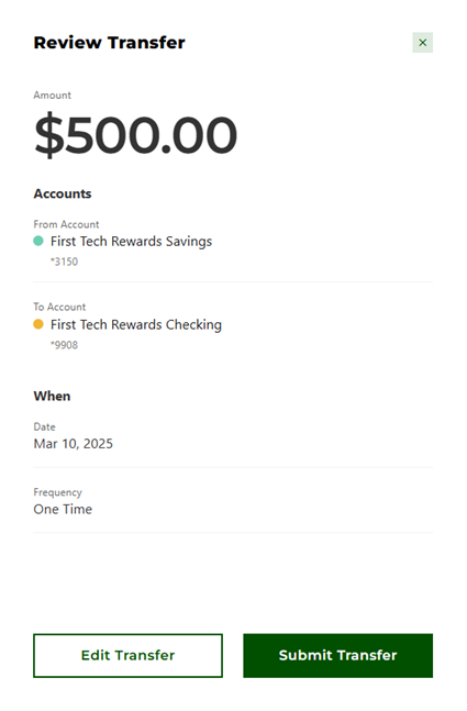 Review Transfer screen