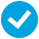 White check mark with circular blue background.