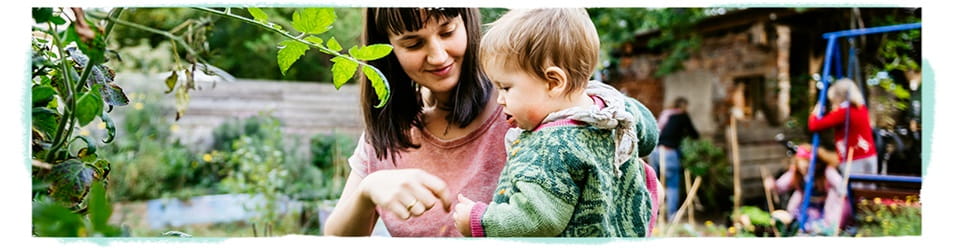 woman and child in garden