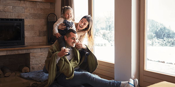 Family together inside their home