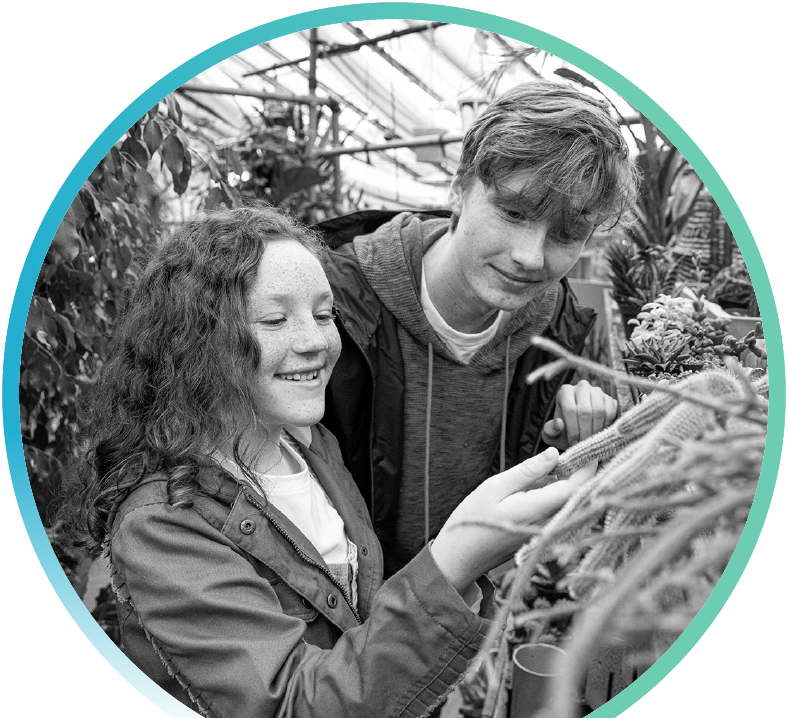 A mother and her child gardening