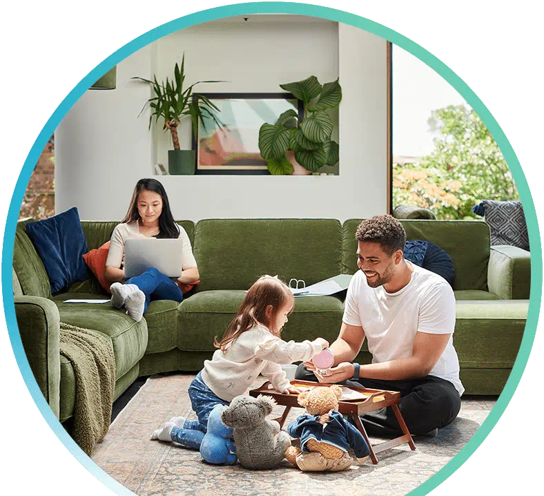 Family relaxing and playing in their living room