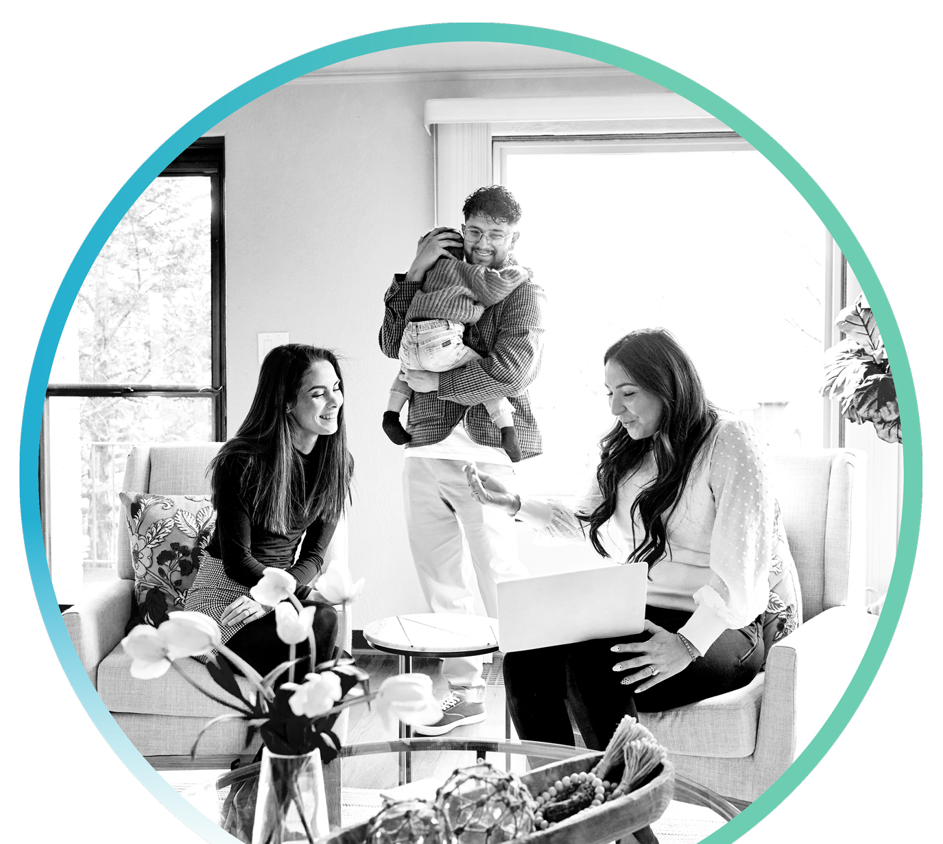 Young couple with a young child discussing insurance with an insurance expert