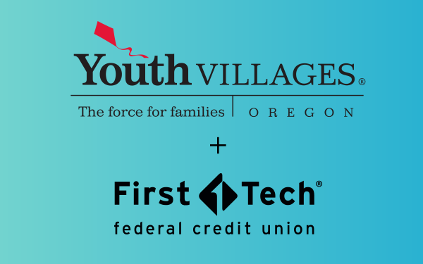 Youth Villages |The force for families | Oregon + First Tech federal credit union logos with aqua blue-green gradient background