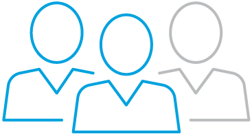 Stock art picture depicting three human-like figures, with two outlined in blue, and the other outlined in black.