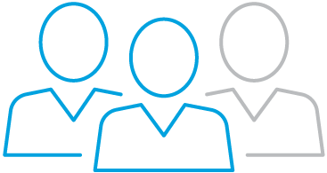 Stock art picture depicting three human-like figures, with two outlined in blue, and the other outlined in black.