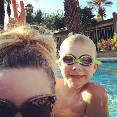 Sara and her son swimming